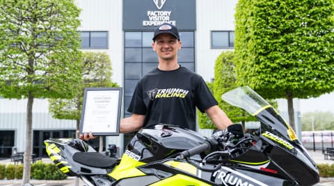Triumph's Richard Cooper with a Daytona 660