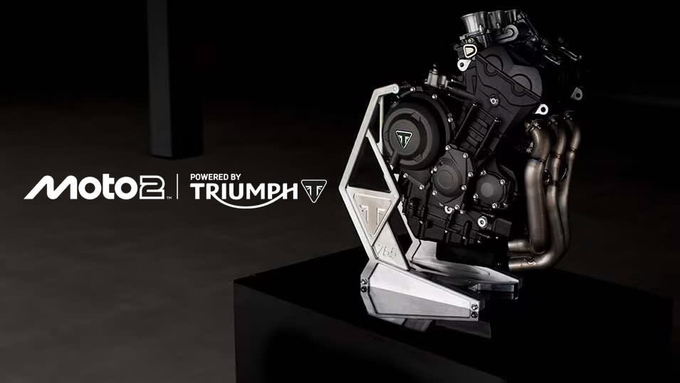 Close up of Triumph Moto2 motorcycle engine