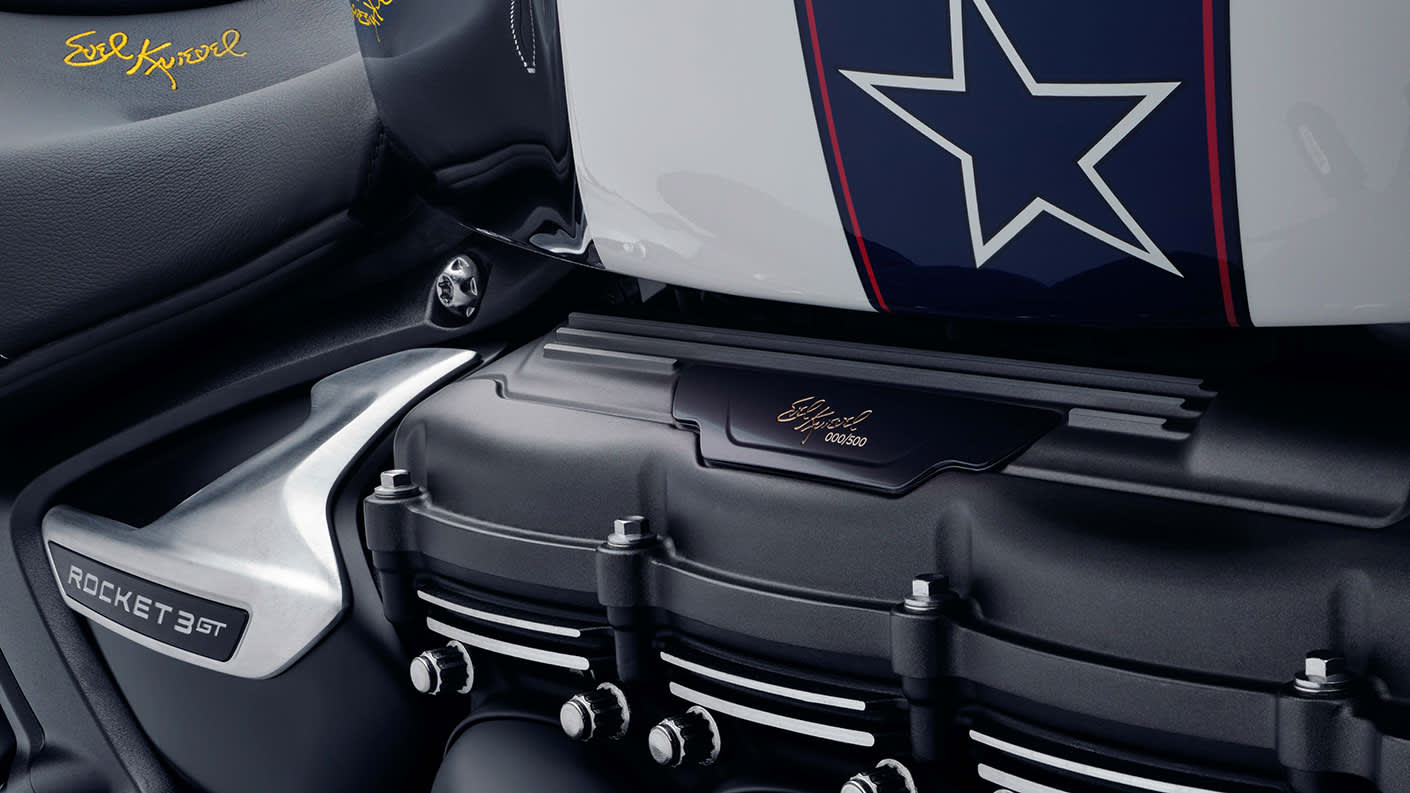 Triumph Rocket 3 R Evel Knievel Edition laser etched cam cover plate