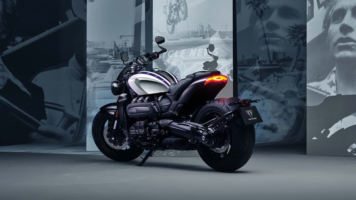 Triumph Rocket 3 R Evel Knievel Edition from behind