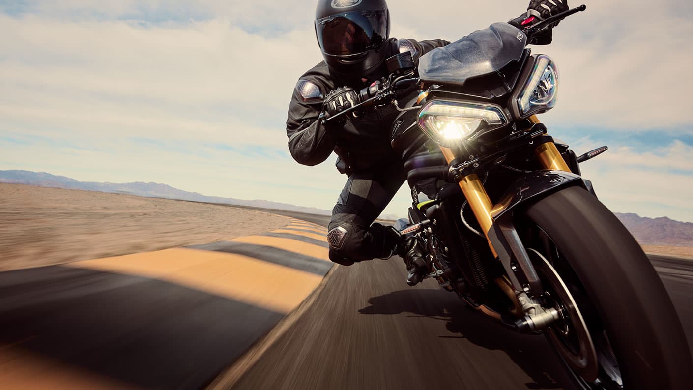 Triumph Speed Triple 1200 RS low down close-up shot